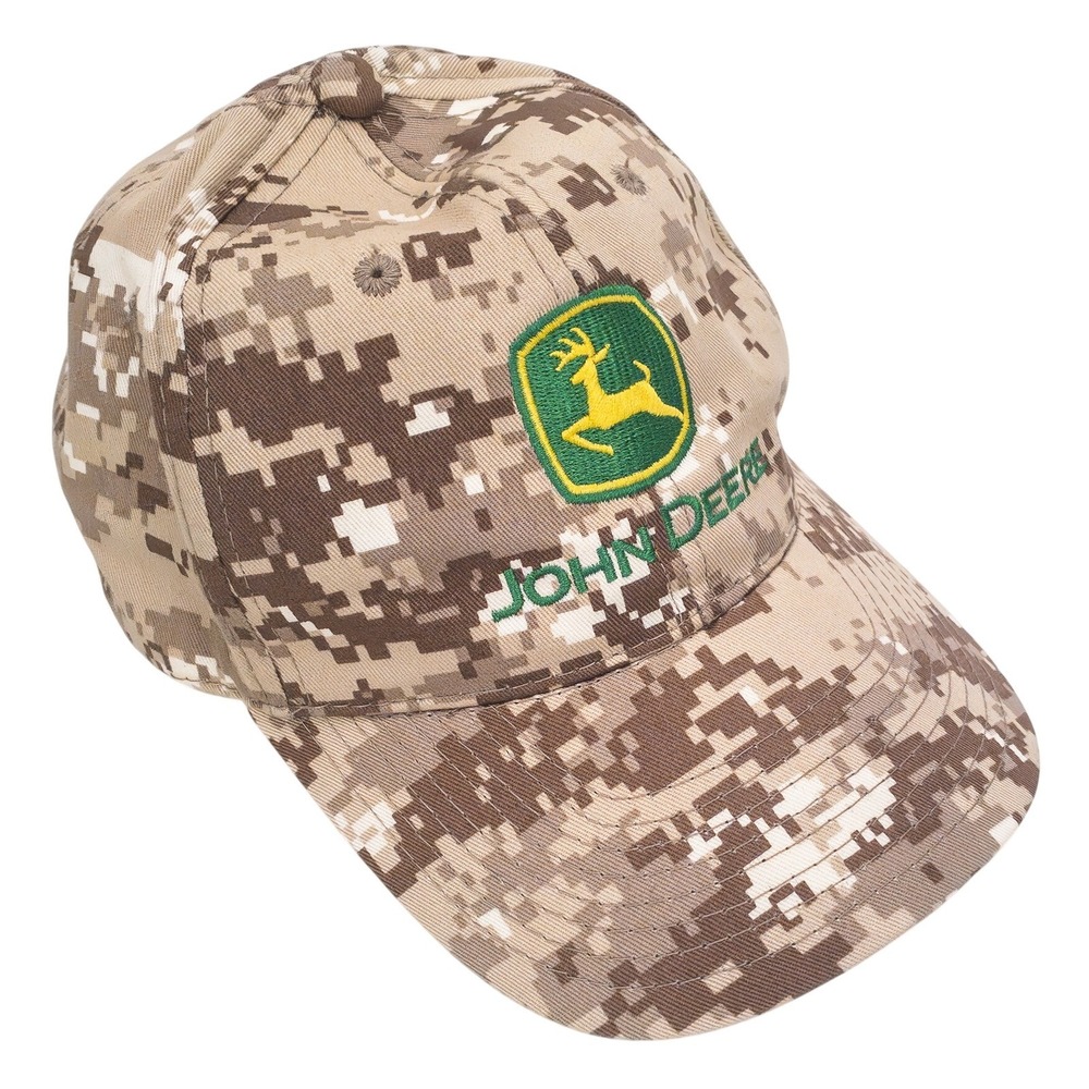 John Deere Hat Mens Tan Digital Camo Logo Embroidered Baseball Cap